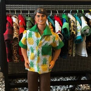 Handcrafted Green Pineapple Print doll shirt (works as a Labubu jacket)